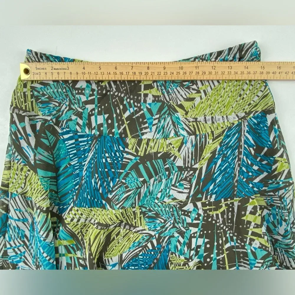 Ruby Rd Petite Maxi/Midi Skirt 10P Green Multi Floral Sheer Overlay Lined Flowy